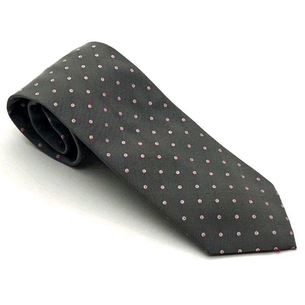 LKNW Boss Hugo Boss Silk Tie Silver Grey Pink Dots